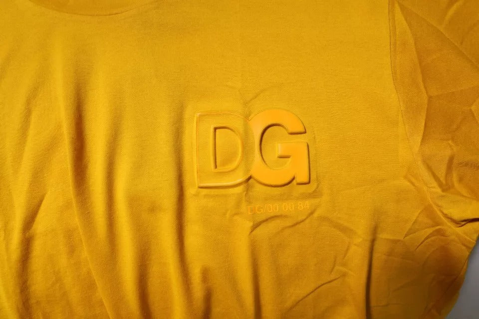 Dolce & Gabbana Mørkegul Logo Bomull Herre T-skjorte med rund hals