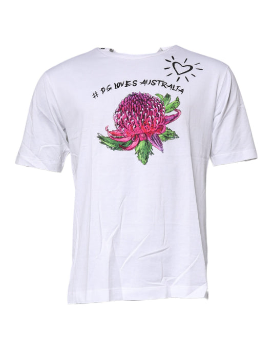 Dolce & Gabbana Hvit Blomsterprint Bomulls-T-skjorte med Rund Hals