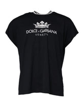 Dolce & Gabbana Mørkeblå Logo Crown Bomulls-T-skjorte med rund hals