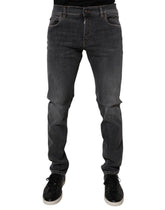 Dolce & Gabbana mørkegrå vasket bomulls slim fit denimjeans