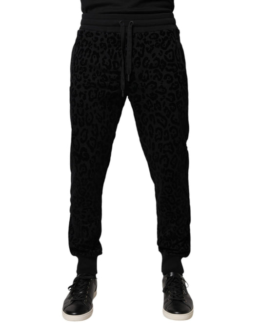 Dolce & Gabbana Svarte Leopard Bomull Jogger Joggebukser Bukser