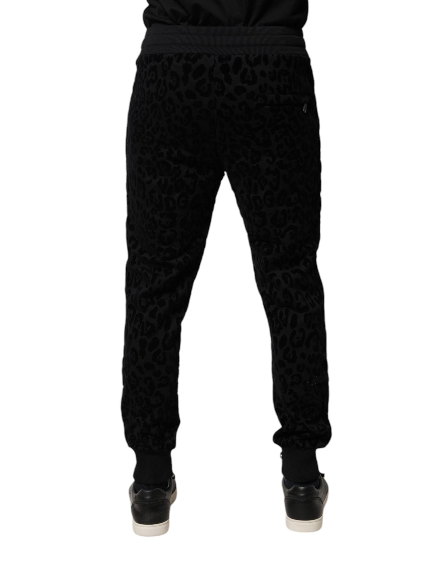 Dolce & Gabbana Svarte Leopard Bomull Jogger Joggebukser Bukser