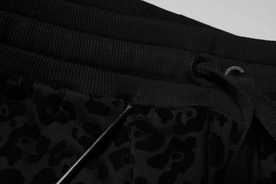 Dolce & Gabbana Svarte Leopard Bomull Jogger Joggebukser Bukser