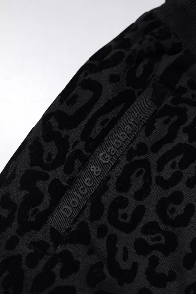 Dolce & Gabbana Svarte Leopard Bomull Jogger Joggebukser Bukser