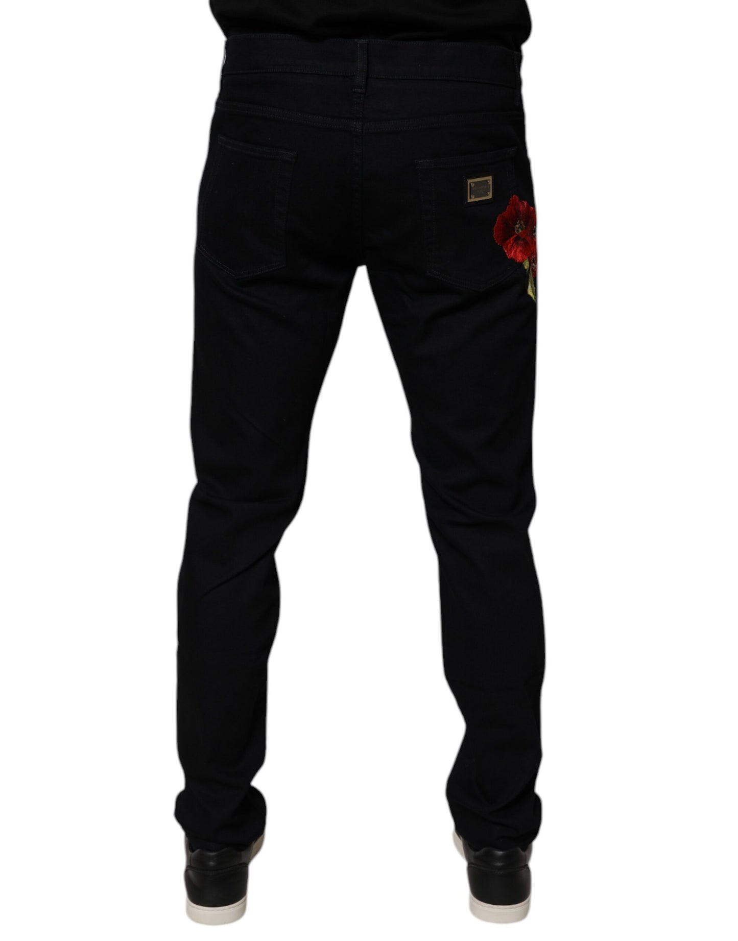 Dolce & Gabbana Svarta Bomullsstretchiga Slim Fit Herrjeans