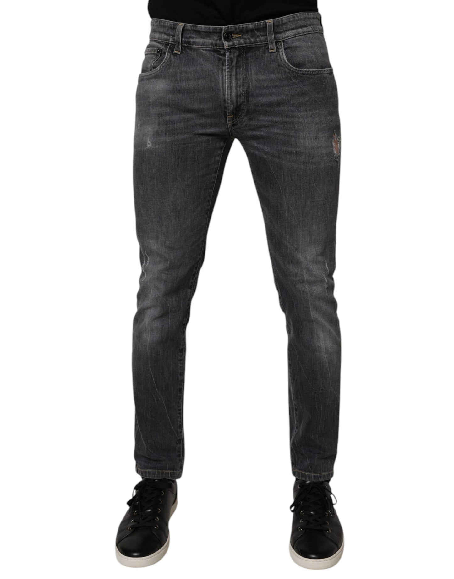 Dolce & Gabbana Mörkgrå Tvättade Bomulls Skinny Herrjeans