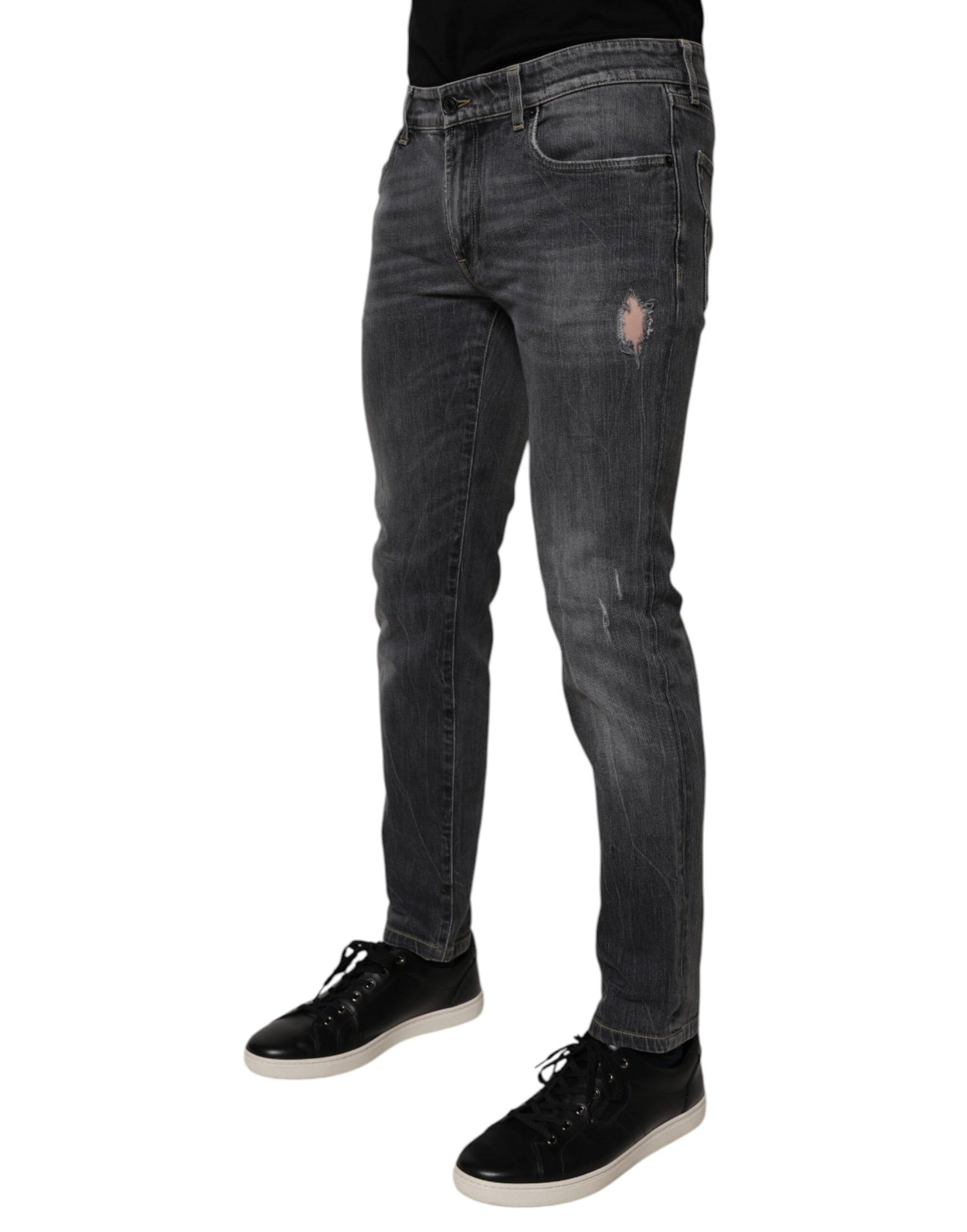 Dolce & Gabbana Mörkgrå Tvättade Bomulls Skinny Herrjeans