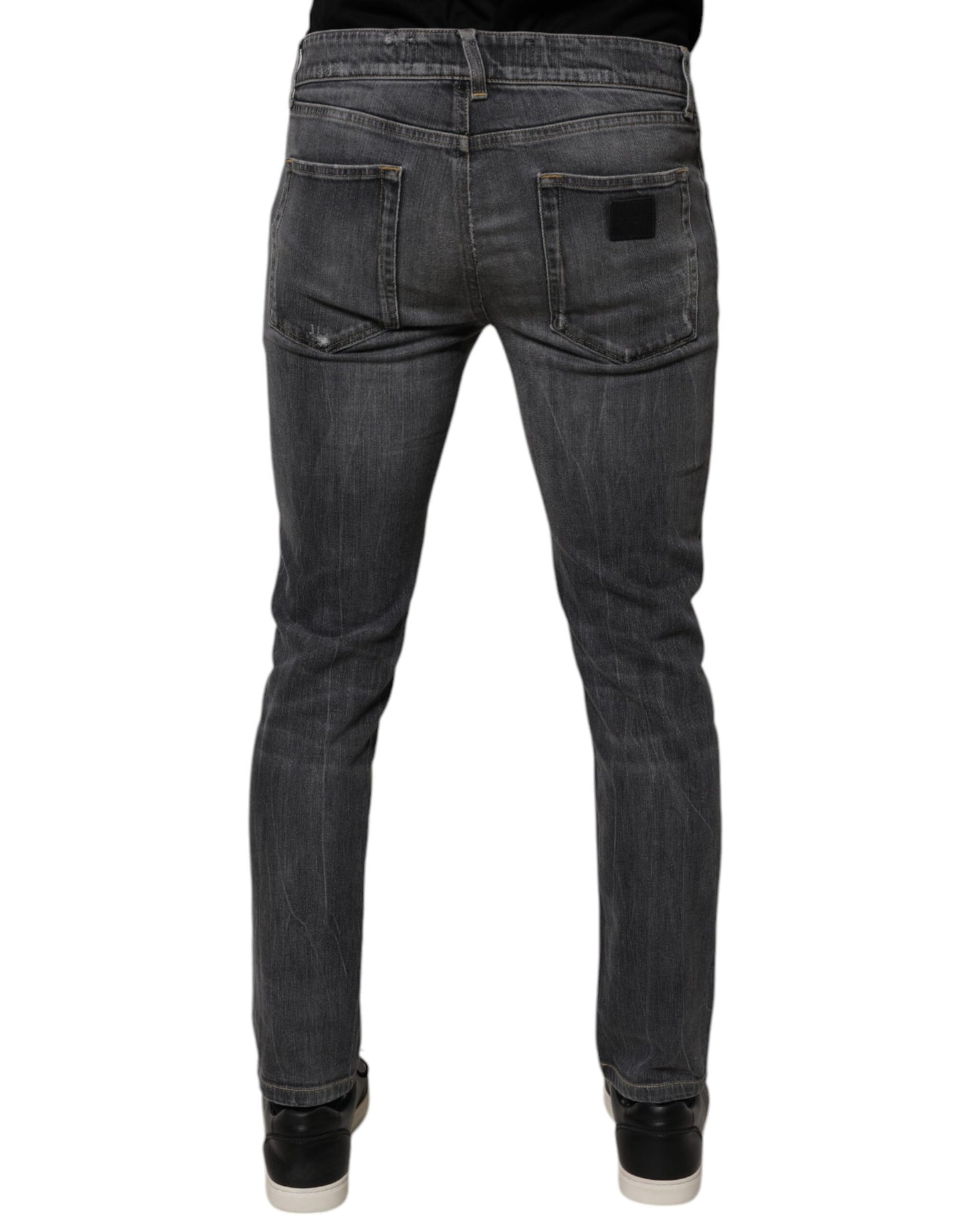 Dolce & Gabbana Mörkgrå Tvättade Bomulls Skinny Herrjeans