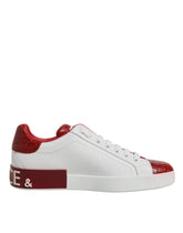 Dolce & Gabbana White Red Leather Portofino Men Sneaker Shoes
