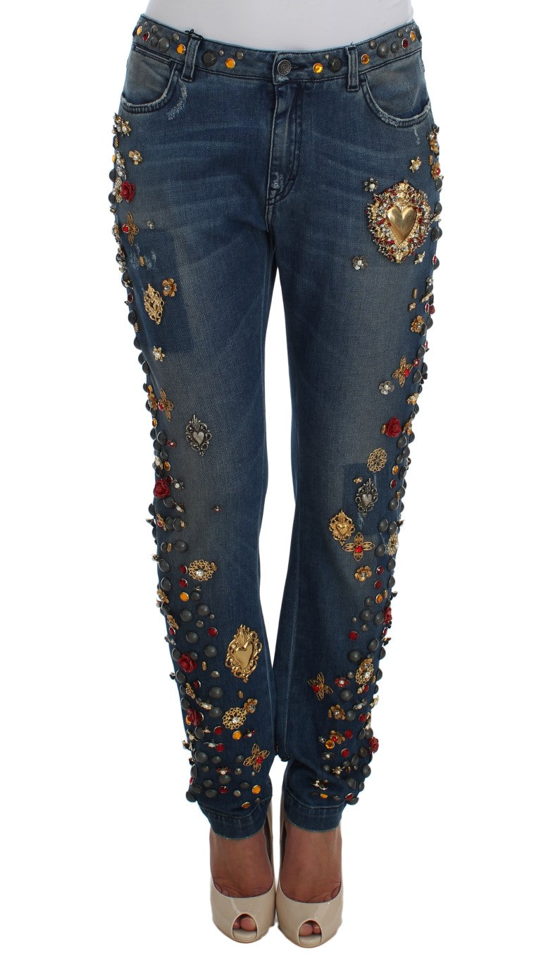 Dolce & Gabbana Crystal Roses Hjärtutsmyckade Jeans