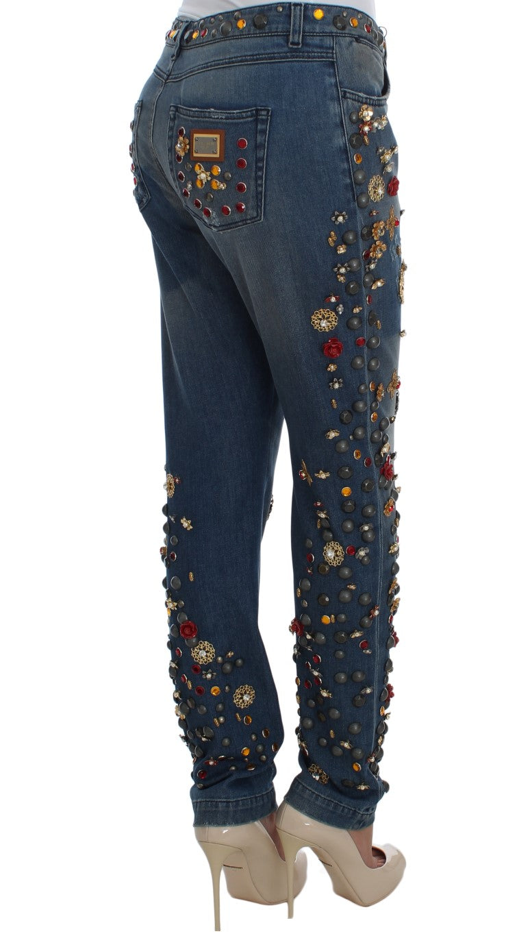 Dolce & Gabbana Crystal Roses Hjärtutsmyckade Jeans