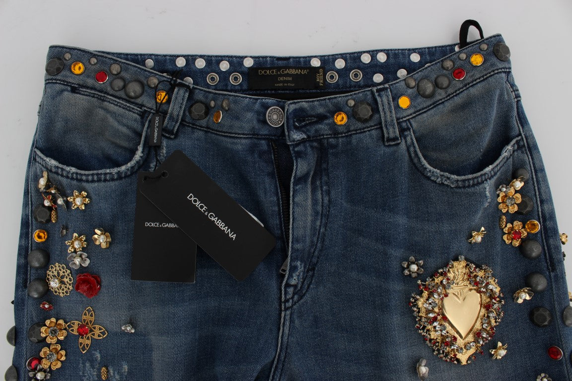 Dolce & Gabbana Crystal Roses Hjärtutsmyckade Jeans