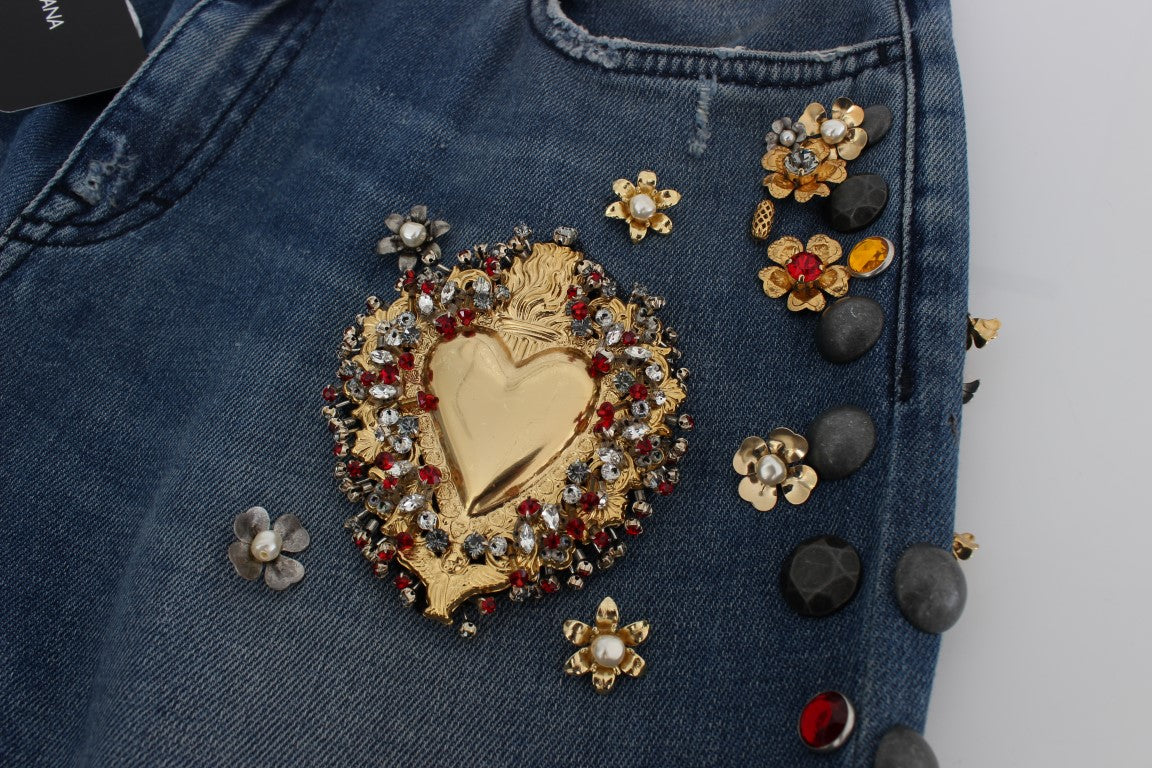 Dolce & Gabbana Crystal Roses Hjärtutsmyckade Jeans