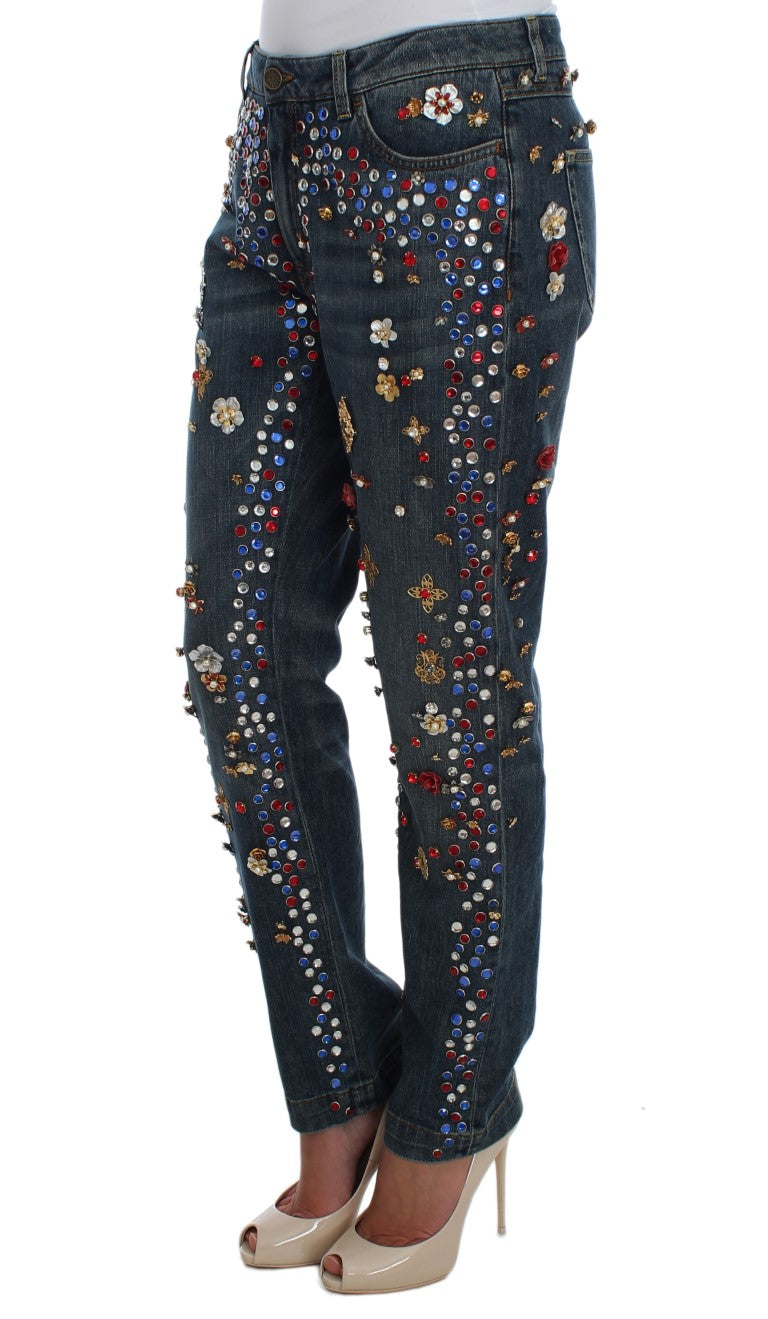 Dolce & Gabbana Crystal Roses Hjärtutsmyckade Jeans