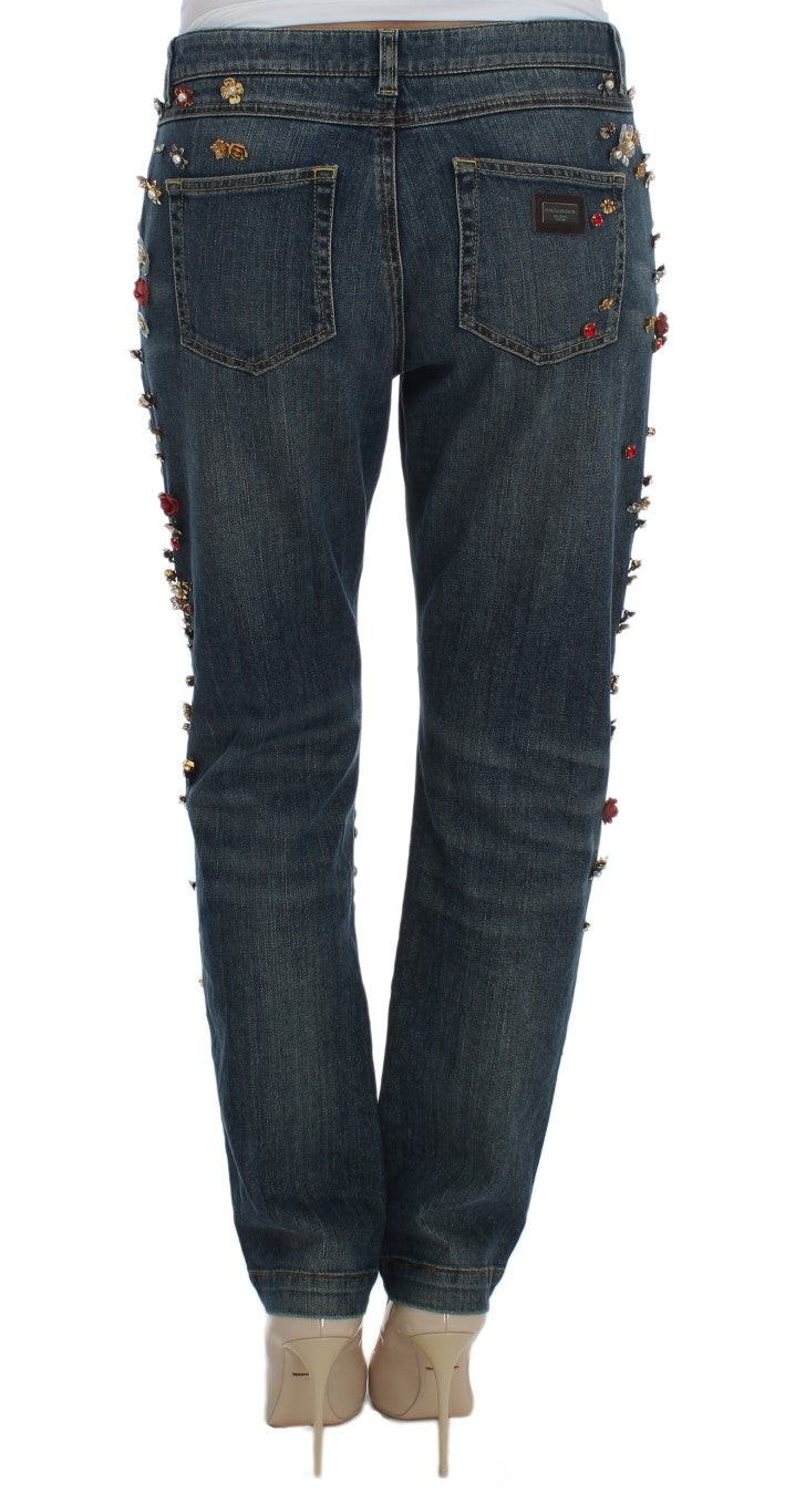 Dolce & Gabbana Crystal Roses Hjärtutsmyckade Jeans