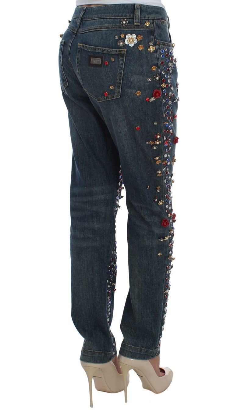 Dolce & Gabbana Crystal Roses Hjärtutsmyckade Jeans