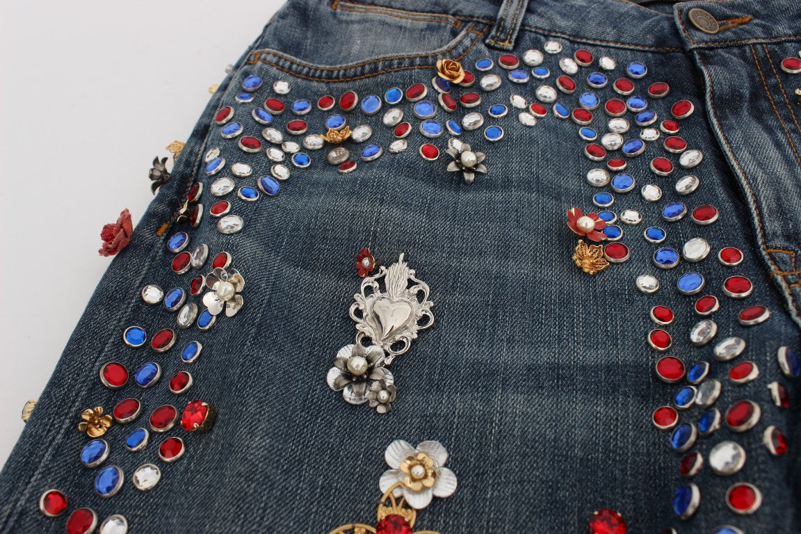 Dolce & Gabbana Crystal Roses Hjärtutsmyckade Jeans