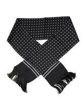 Dolce & Gabbana Black White Polka Dotted Silk Skinny Fringes Scarf