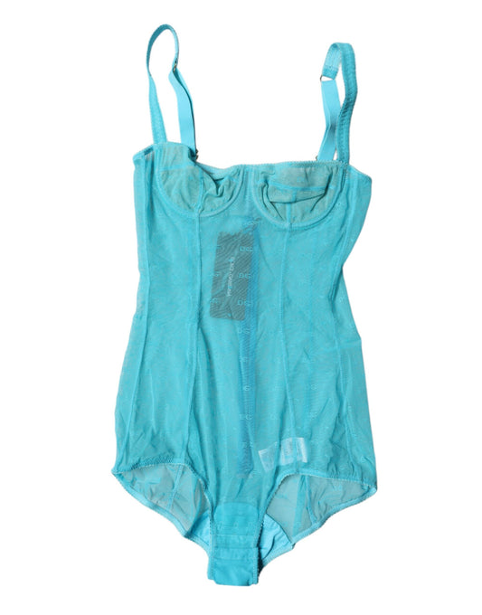 Dolce & Gabbana Blue Tulle Balconette BH Bodysuit Underkläder