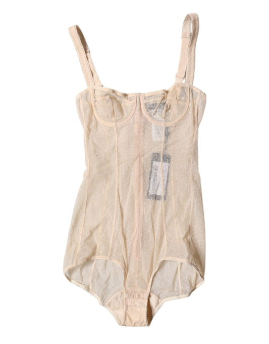 Dolce & Gabbana Beige Tulle Balconette BH Bodysuit Underkläder