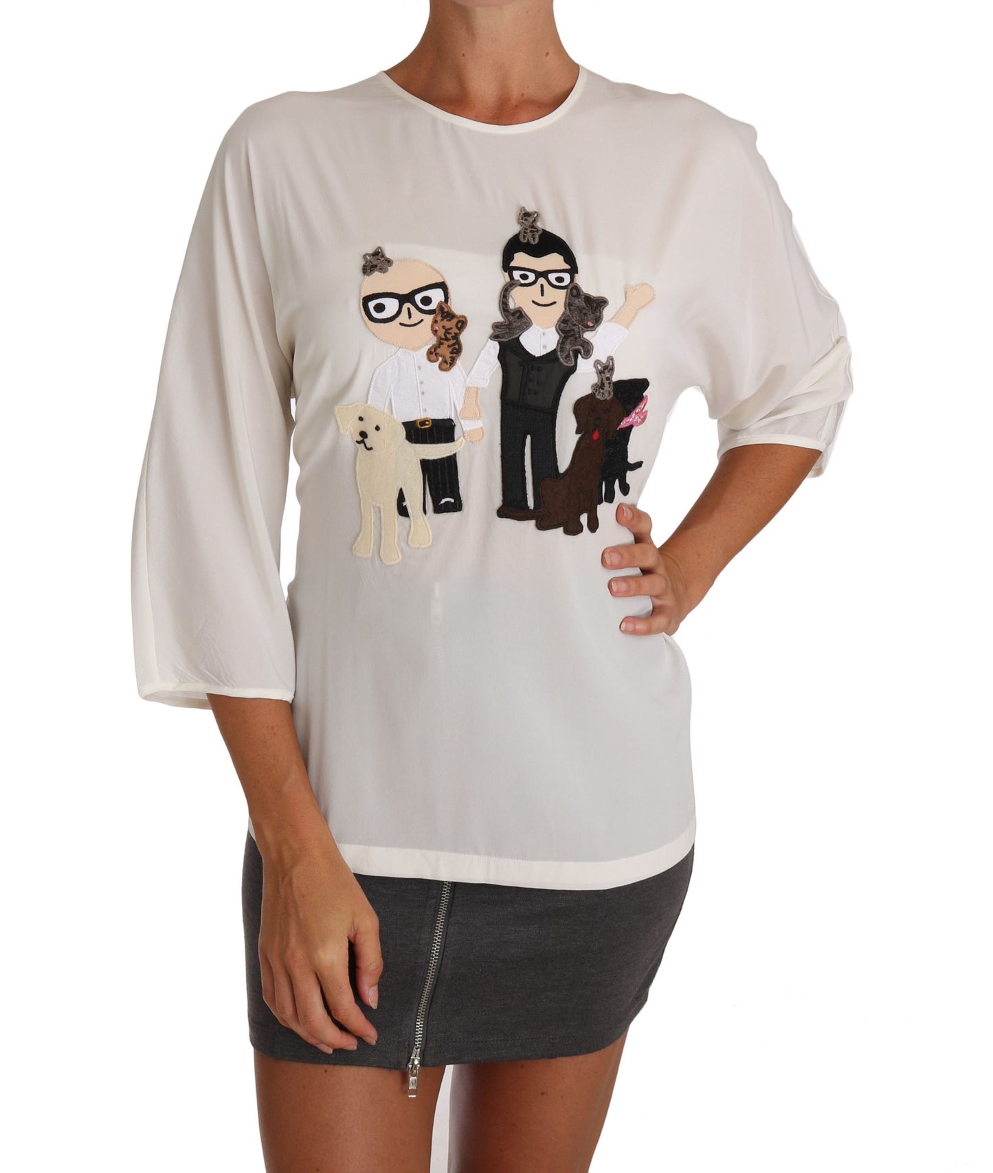 Dolce & Gabbana Vit Siden #dgfamily Blus T-shirt
