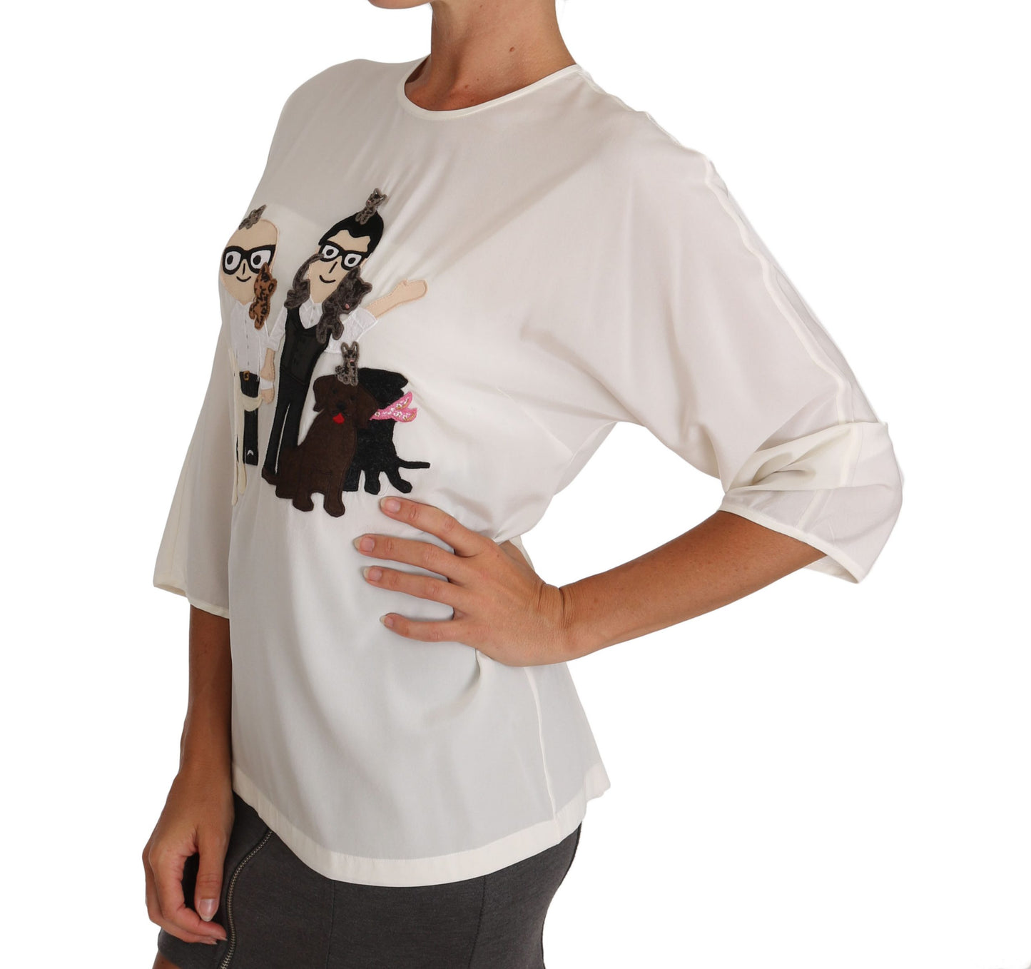 Dolce & Gabbana Vit Siden #dgfamily Blus T-shirt