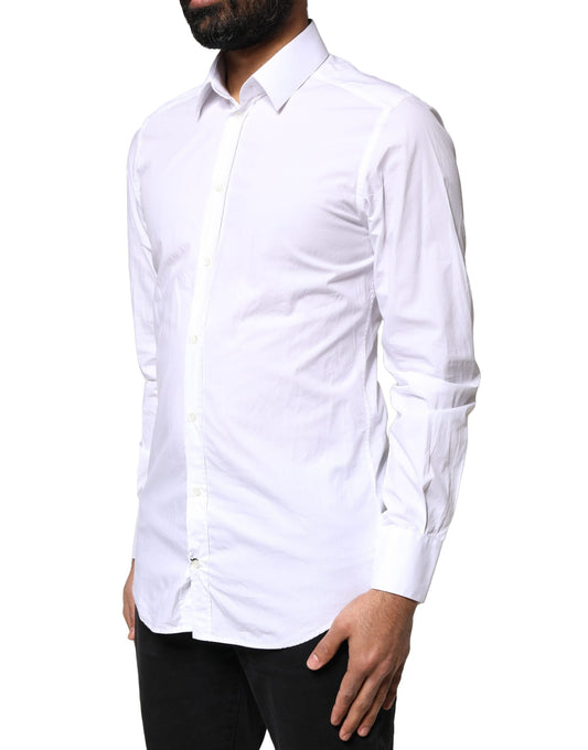 Dolce & Gabbana Hvit Gull Bomull Langermet Herre Skjorte