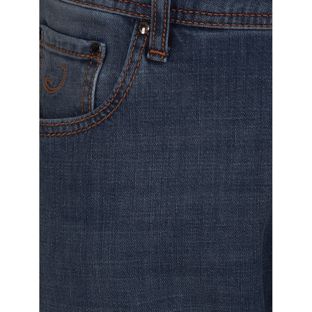 Jacob Cohen Blå bomulls herrjeans med smal passform