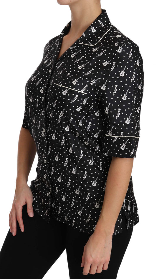 Dolce & Gabbana Svart Gitar Trompettrykk Silketopp