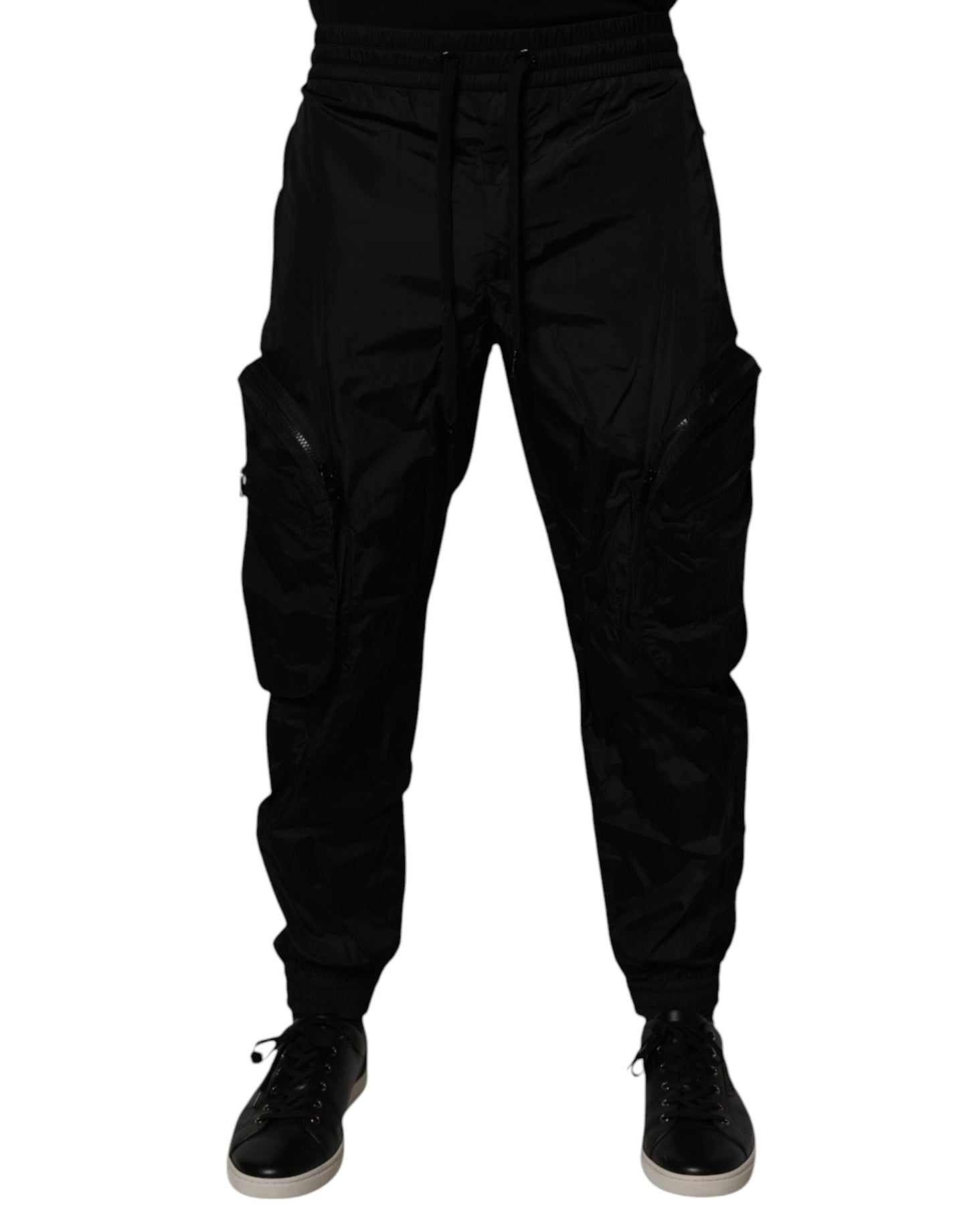 Dolce & Gabbana Svarta Nylon Cargo Jogger Herr Träningsbyxor Byxor