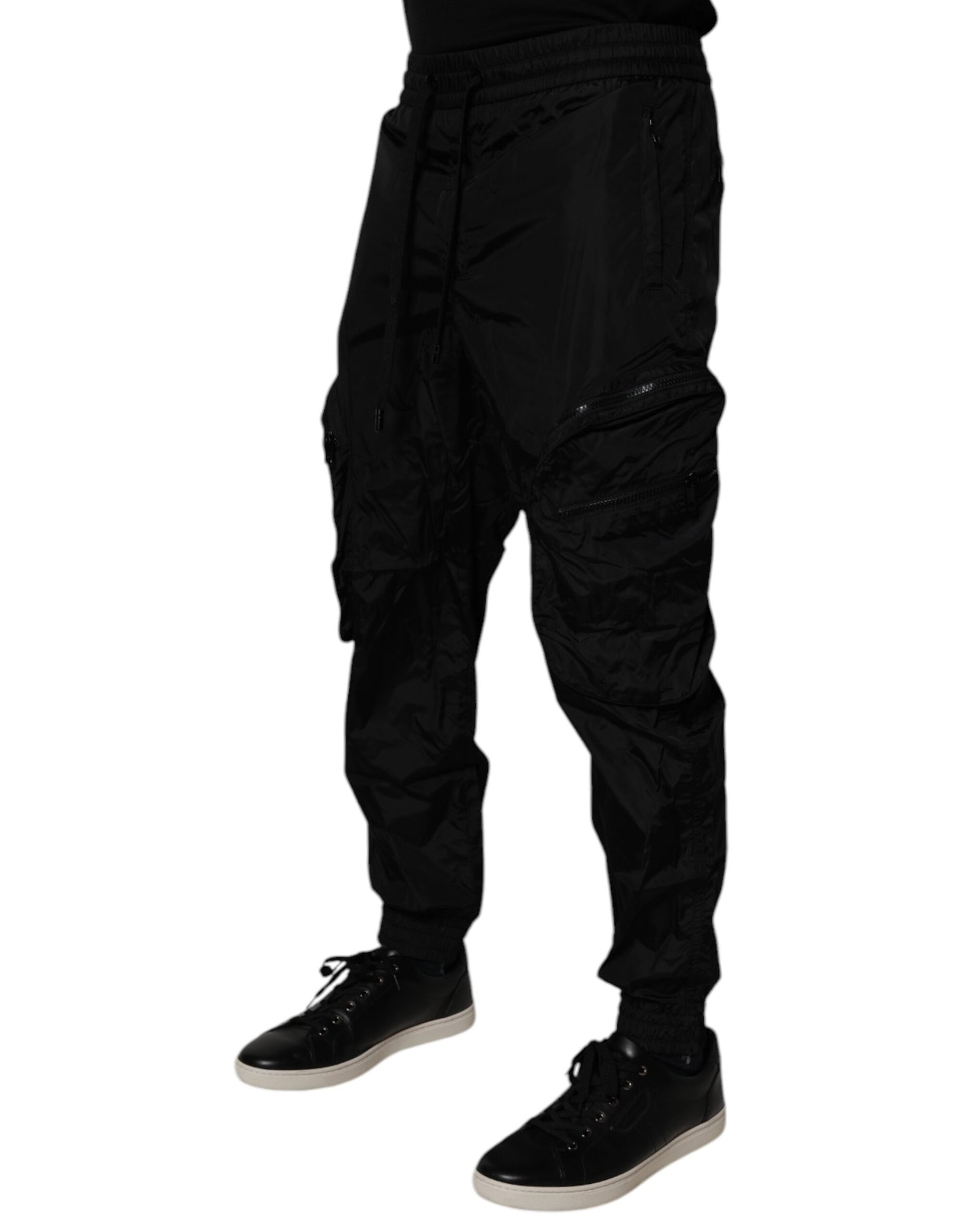 Dolce & Gabbana Svarta Nylon Cargo Jogger Herr Träningsbyxor Byxor