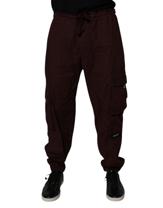 Dolce & Gabbana Maroon Cotton Cargo Jogger Joggebukser Bukser