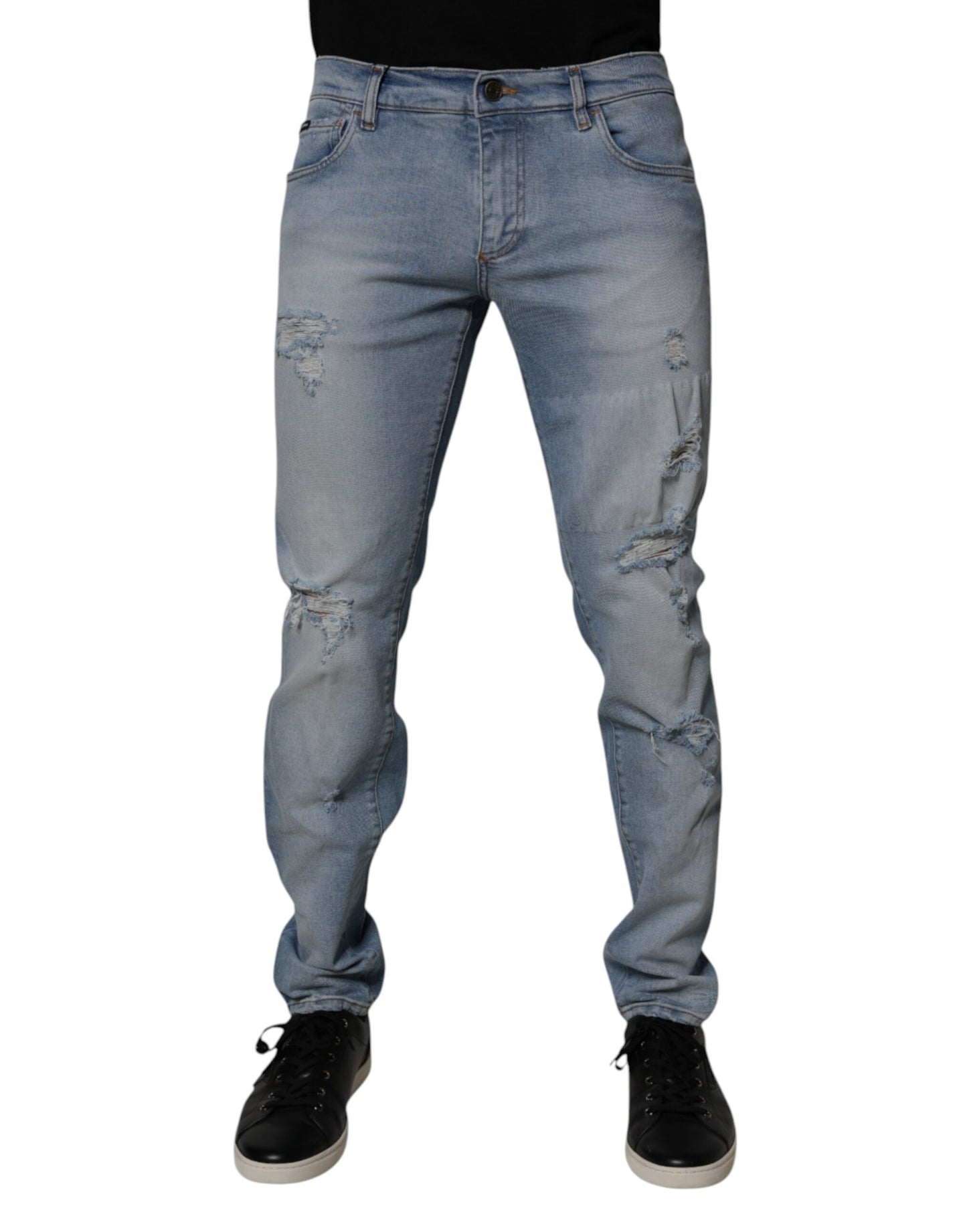 Dolce & Gabbana Blå Skinny Jeans i Fillete Bomull for Menn
