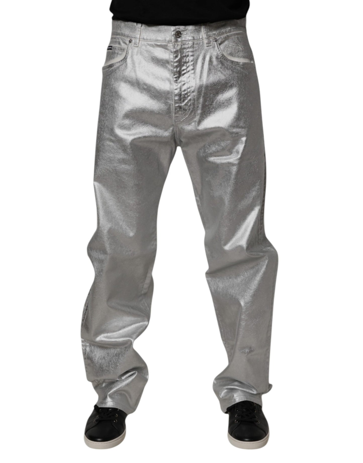Dolce & Gabbana Metallic Silver Raka Jeans i Bomull