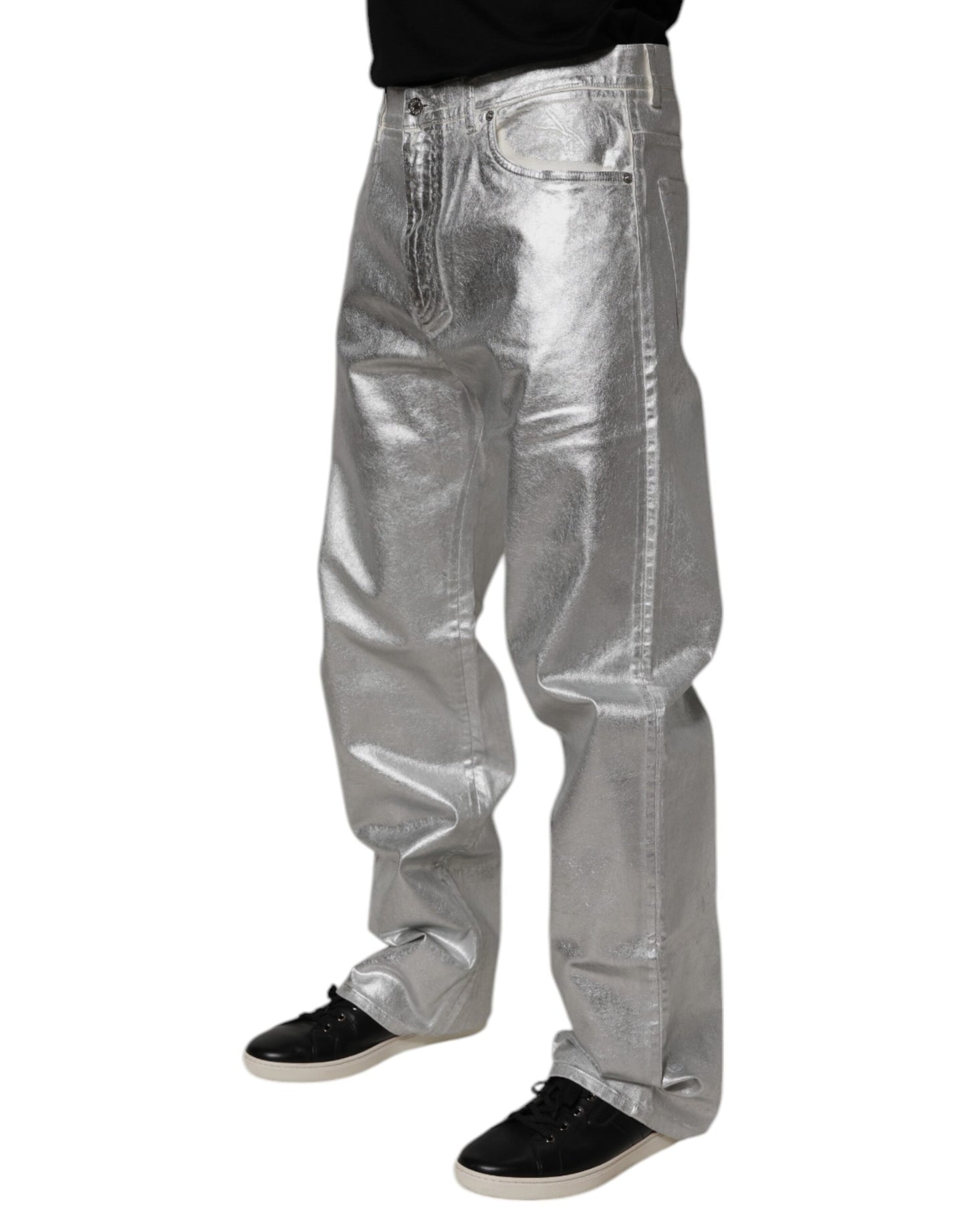 Dolce & Gabbana Metallic Silver Raka Jeans i Bomull