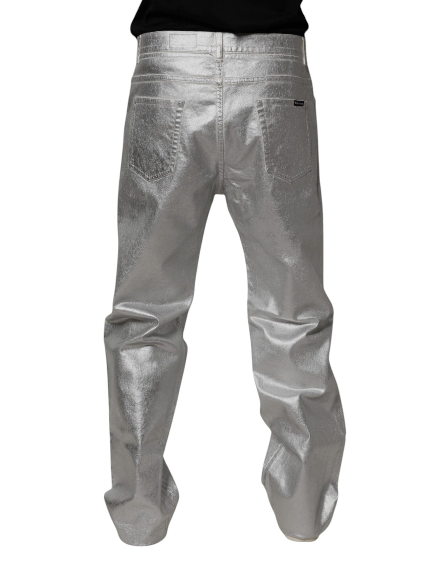 Dolce & Gabbana Metallic Silver Raka Jeans i Bomull