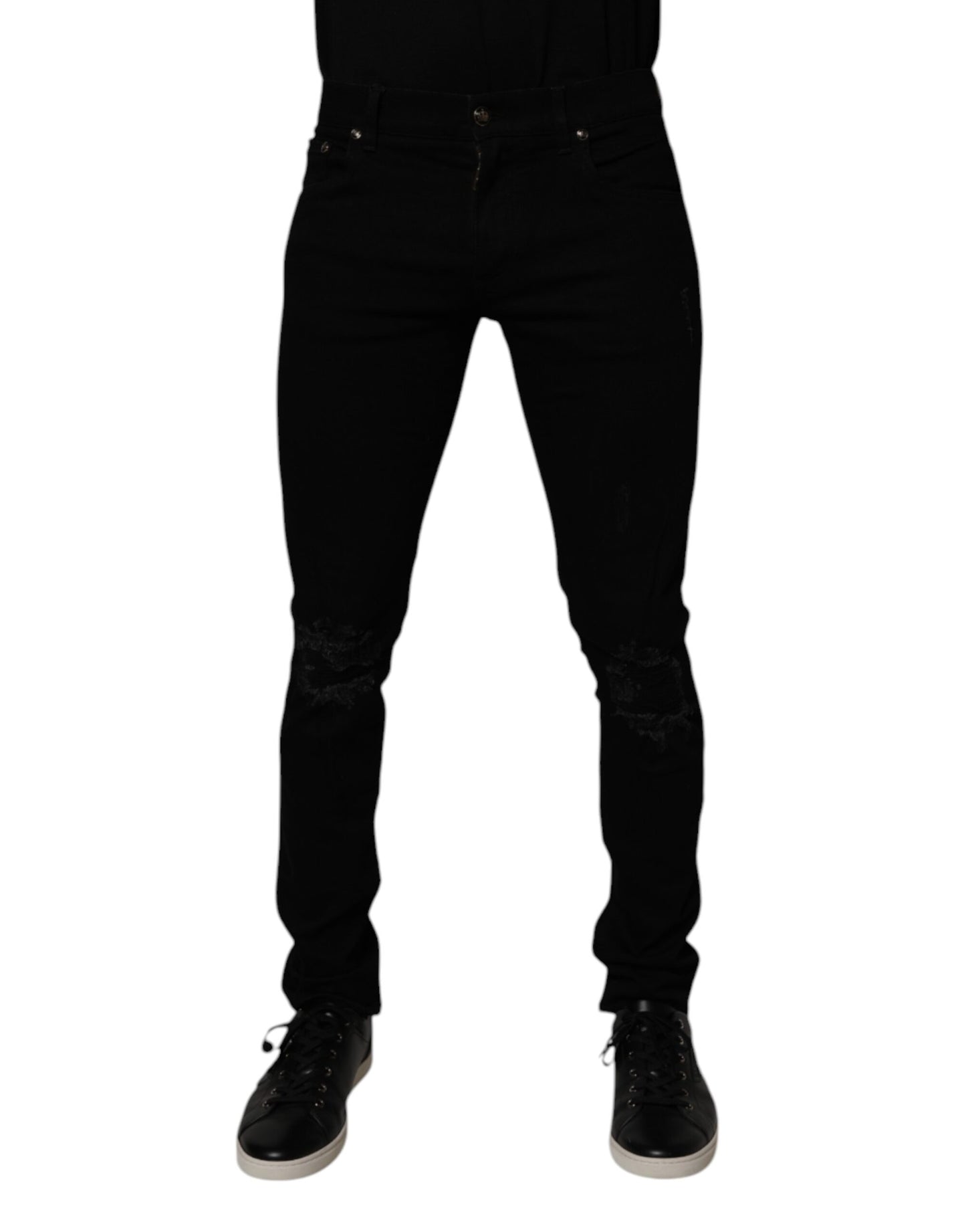 Dolce & Gabbana Svarta Bomullsstretchiga Skinny Jeans Herr