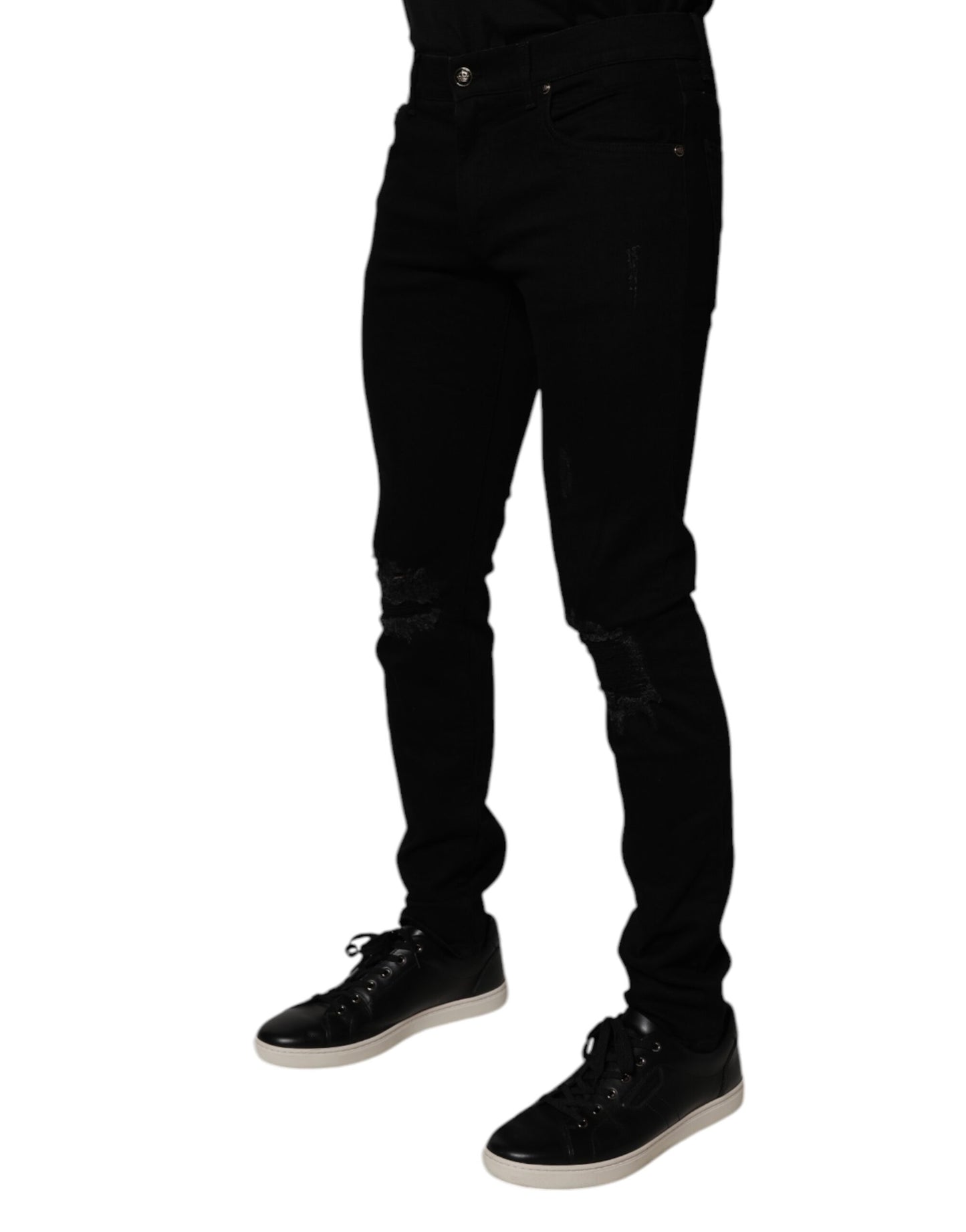 Dolce & Gabbana Svarta Bomullsstretchiga Skinny Jeans Herr