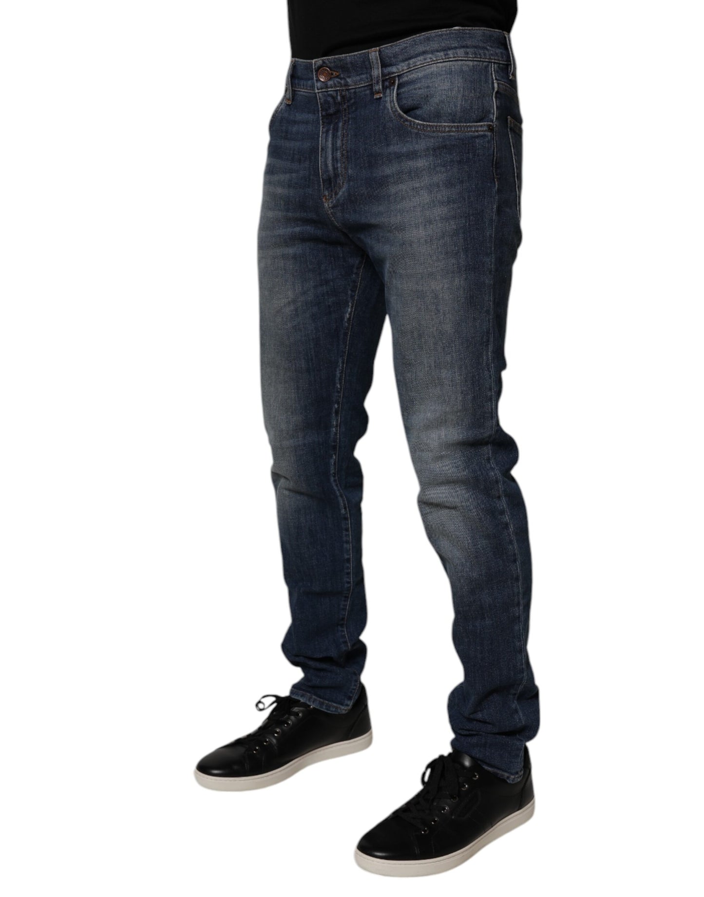 Dolce & Gabbana mørkeblå skinny denimjeans i bomull og skinn