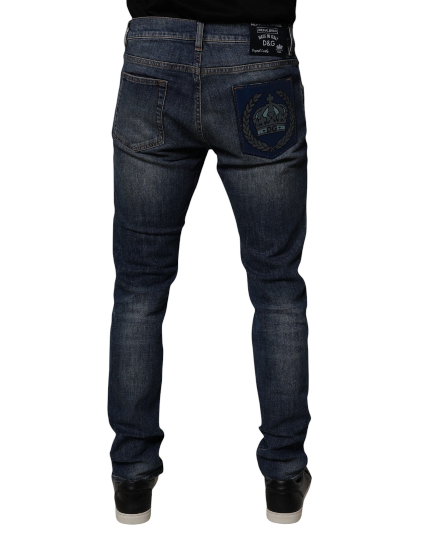 Dolce & Gabbana mørkeblå skinny denimjeans i bomull og skinn
