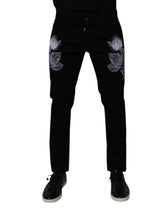 Dolce & Gabbana Black Floral Cotton Skinny Men Denim Jeans
