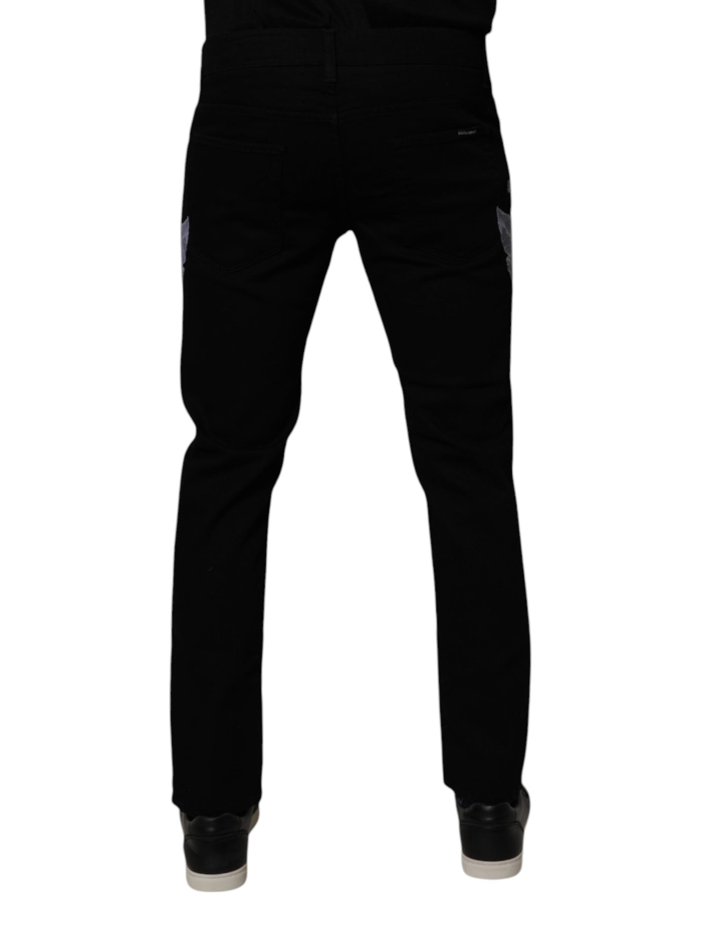 Dolce & Gabbana Svarte Blomstrete Bomull Skinny Herre Denim Jeans