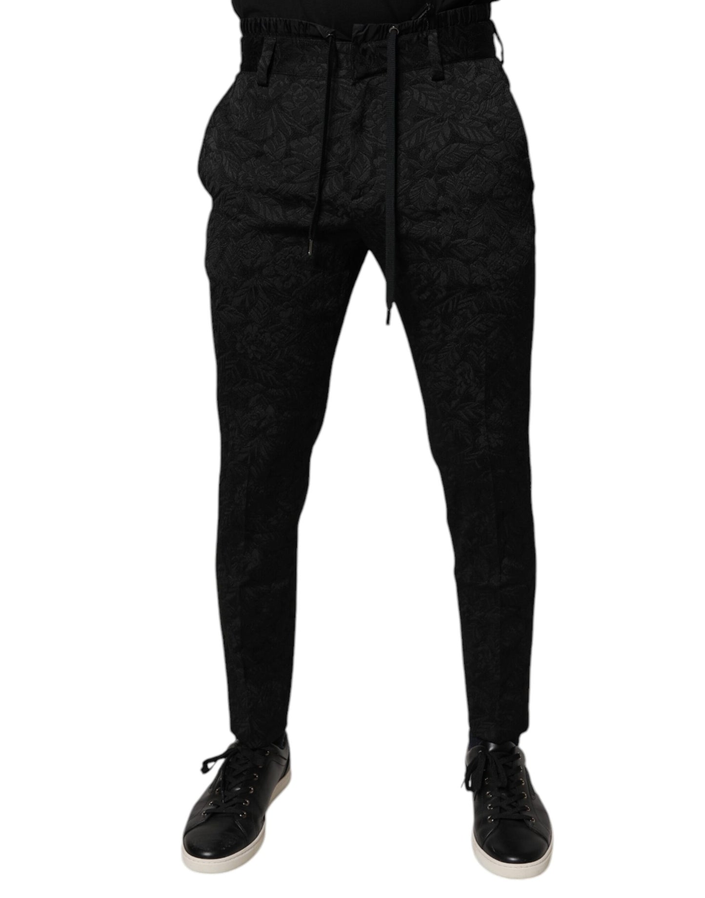 Dolce & Gabbana Svarta Brokad Polyester Skinny Dressbyxor