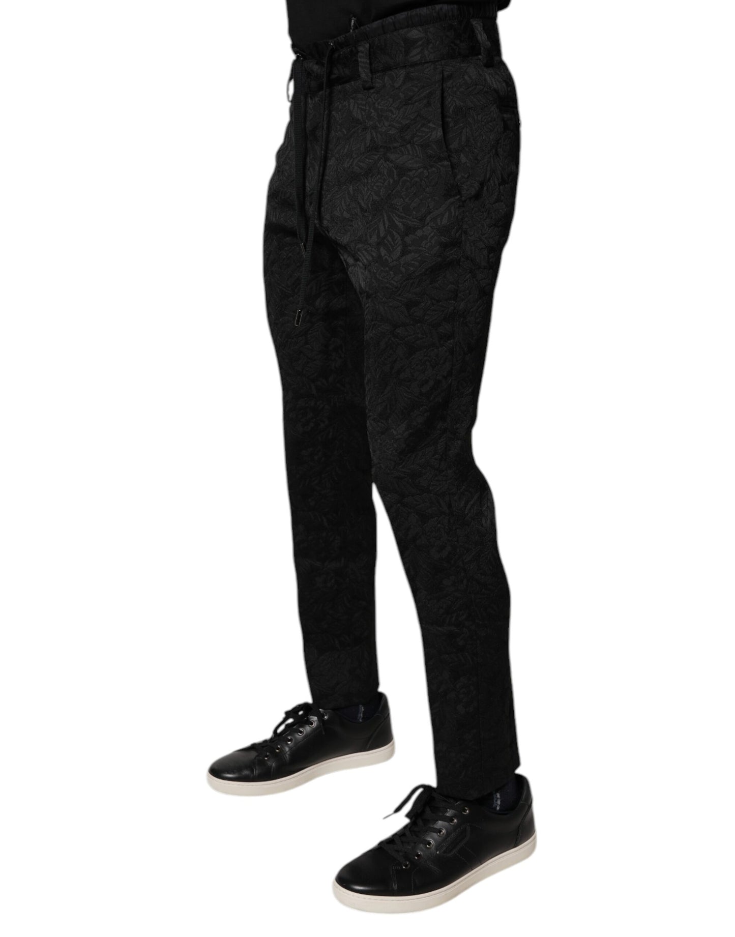 Dolce & Gabbana Svarta Brokad Polyester Skinny Dressbyxor