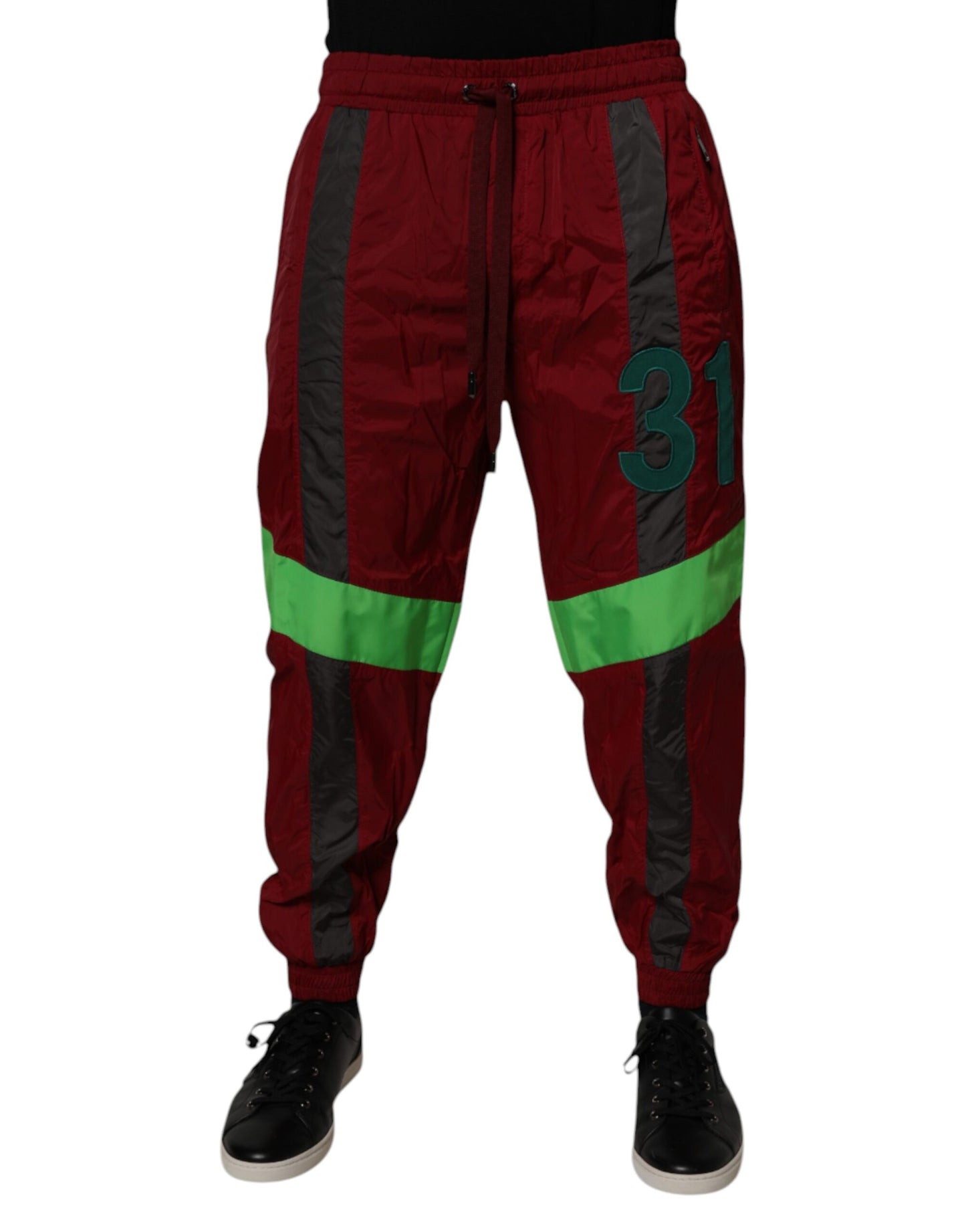 Dolce & Gabbana Maroon Nylon Herre Jogger Joggebukser