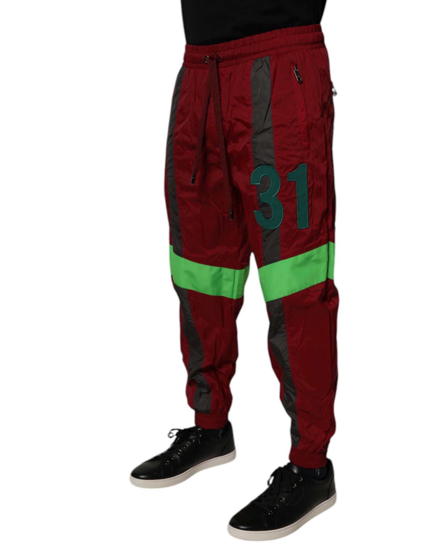 Dolce & Gabbana Maroon Nylon Herre Jogger Joggebukser