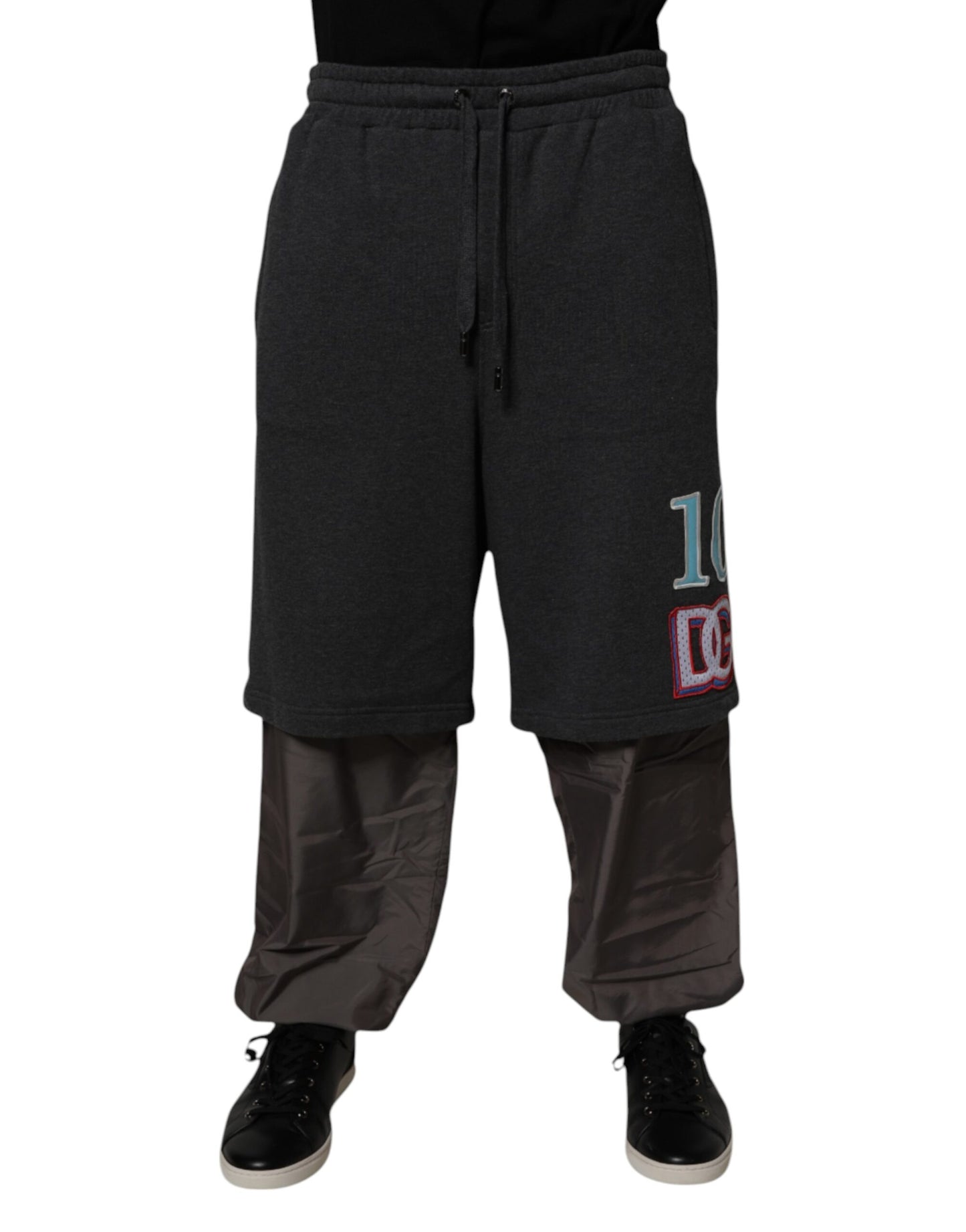 Dolce & Gabbana Mörkgrå Bomulls Layered Raka Träningsbyxor Byxor
