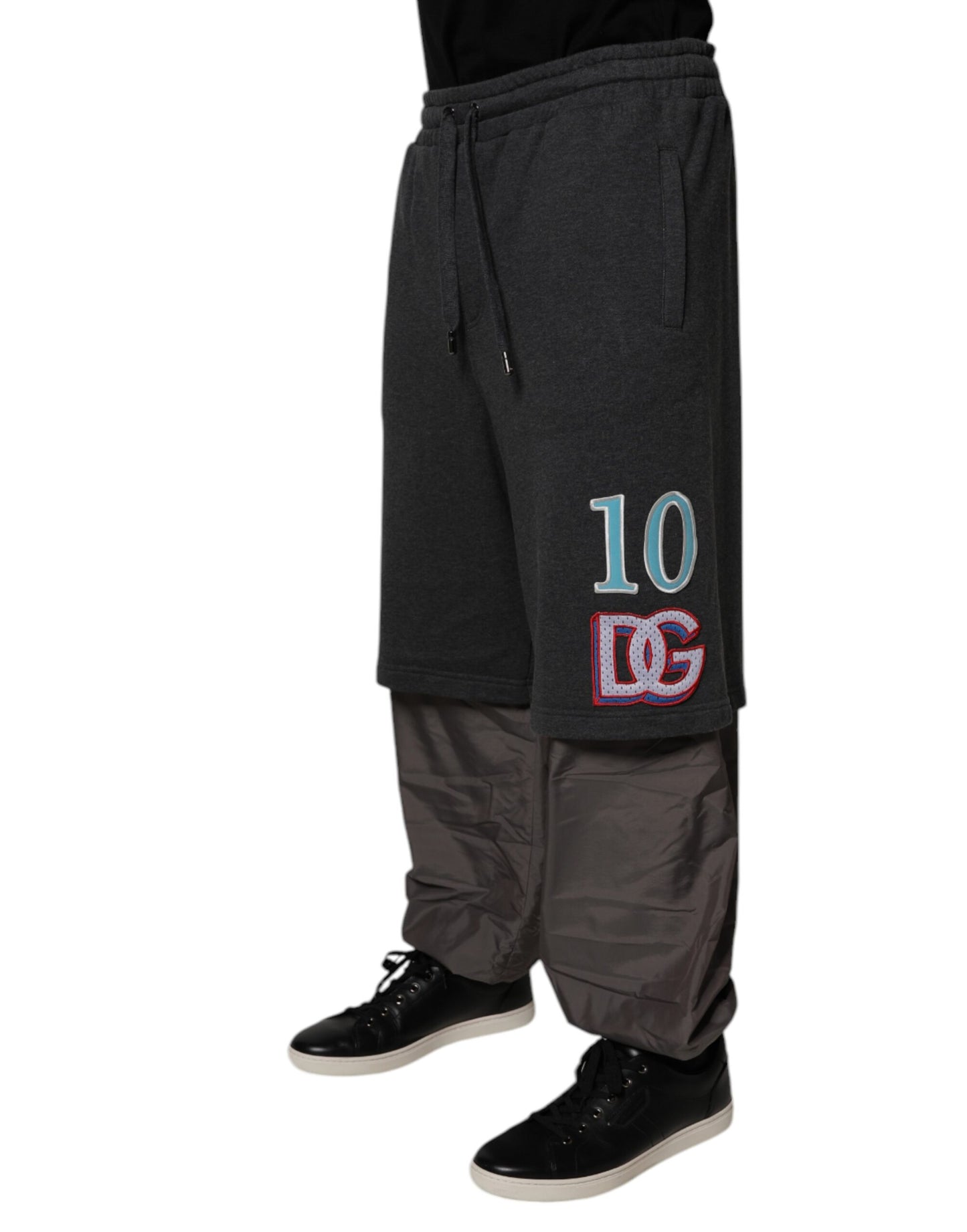 Dolce & Gabbana Mörkgrå Bomulls Layered Raka Träningsbyxor Byxor