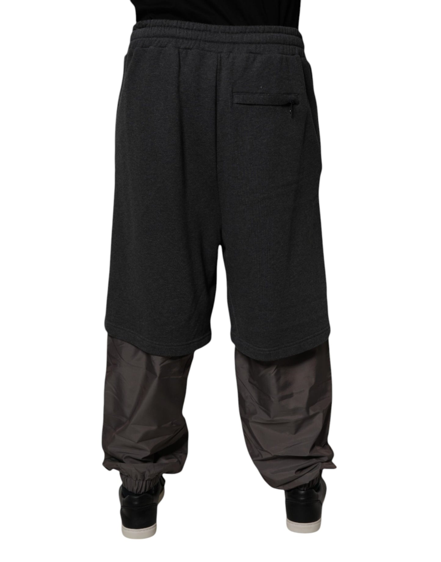 Dolce & Gabbana Mörkgrå Bomulls Layered Raka Träningsbyxor Byxor