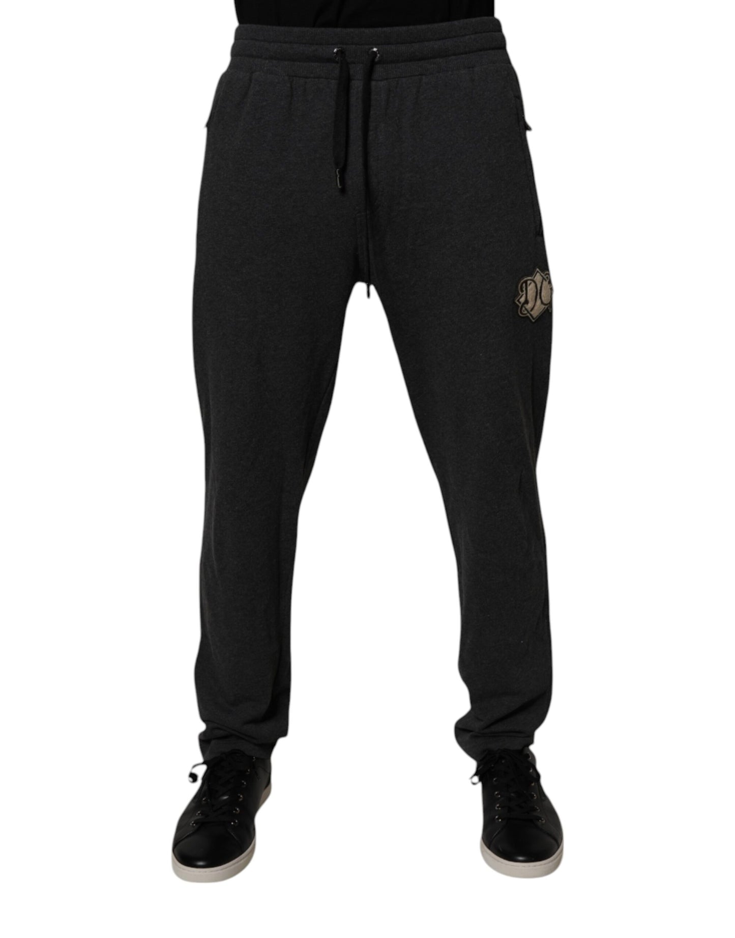 Dolce & Gabbana Mörkgrå Logotyp Bomull Jogger Träningsbyxor